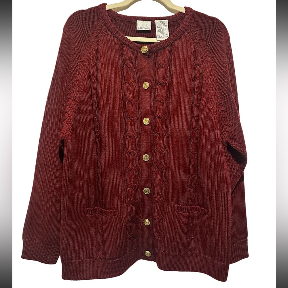 Vintage Bobbie Brooks maroon wool cardigan sweater size‎ L